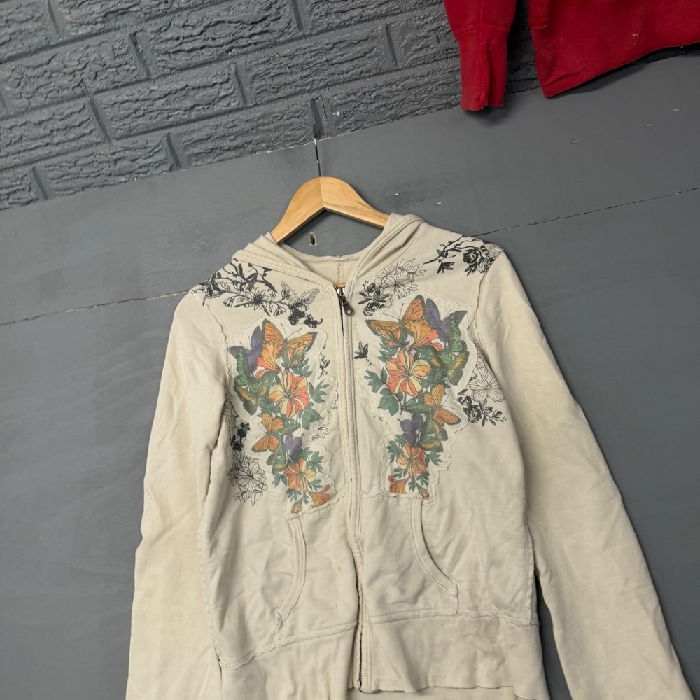 Choice‎ Calvin Klein Womens Cream Floral Butterfly Full Zip Hoodie Sweatshirt L
